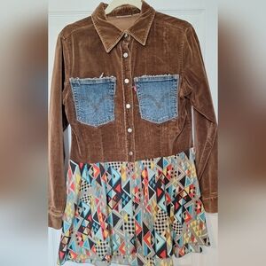 Upcycled Velvet Boho Hippie Tunic Denim